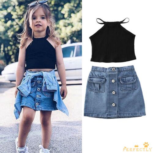 Set Áo Thun Ngắn Tay + Quần Yếm Denim Đáng Yêu Cho Bé Gái Từ 1-6 Tuổi