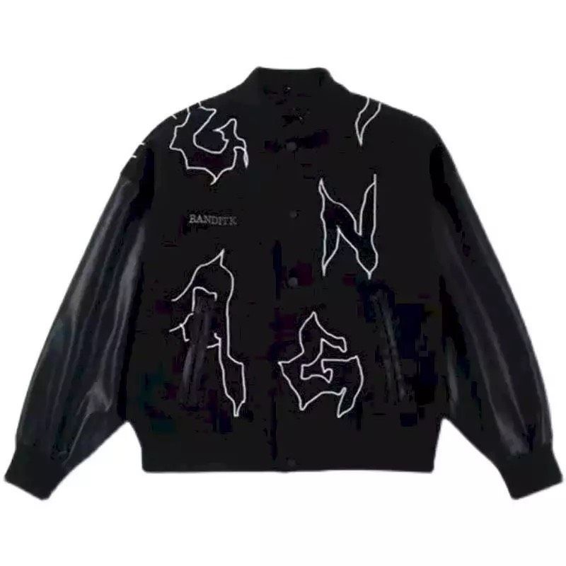 ÁO BOMBER KAKI TAY PHỐI DA THÊU HỌA TIẾT MẶT TRƯỚC SAU FROM UNISEX NAM NỮ STYLE ULZZANG Màu Đen