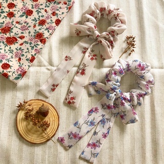 Cột tóc scrunchies nơ vải voan, lụa hoa