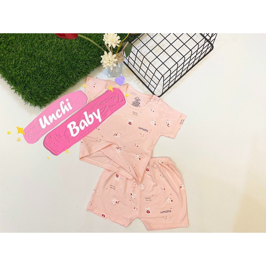 Bộ Cộc Tay Unchi Chất Peptit cài vai Cao Cấp Họa Tiết Cho Bé 4-14Kg QATE215 - NamKidShop