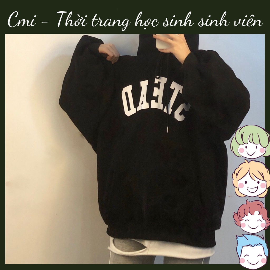 Áo hoodie nam nữ nỉ có mũ họa tiết chữ STEAD trẻ trung - Áo nỉ mặc thu đông có túi trước xinh xắn