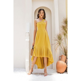 Combo sò vintage - donna đầm xếp ly tùng xòe một dây chéo vai