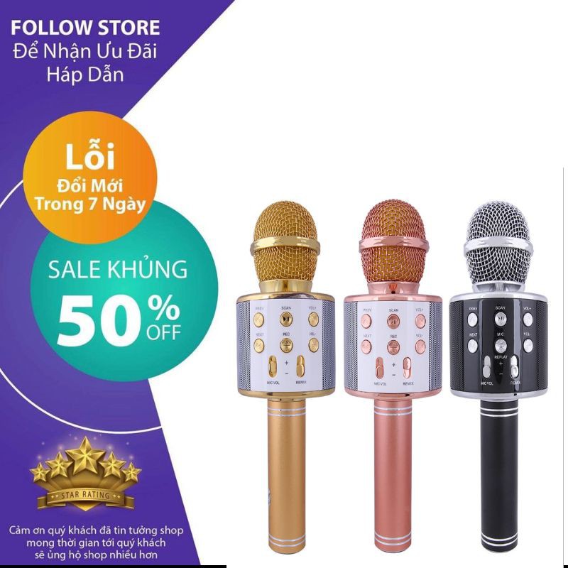 Mic hát karaoke không dây Loa Bluetooth với âm thanh ấm karaoke karaoke cầm tay mini hát hát hay nhất hiện nay [ws858]