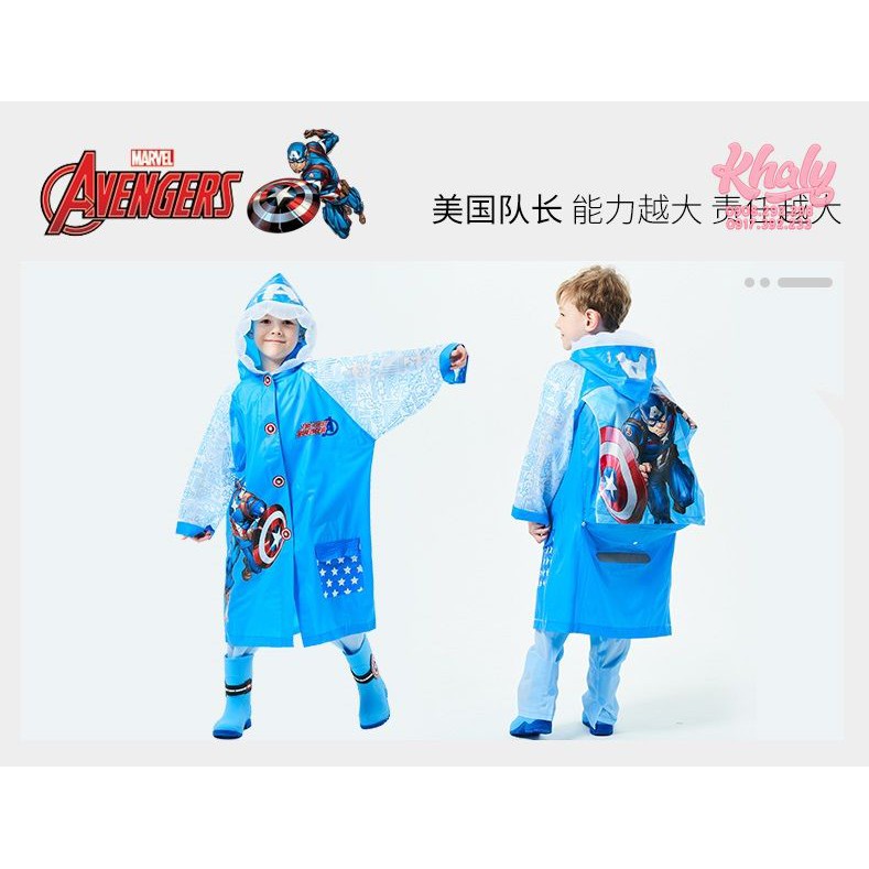 Áo mưa hình Avengers màu xanh có vạch phát sáng phía sau dành cho trẻ em bé trai còn size (S,M,L,XL,XXL) - 83P4NVF86393T