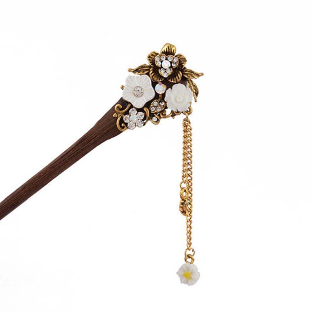 FORBETTER Trâm Cài Tóc Bằng Gỗ Có Đính Đá