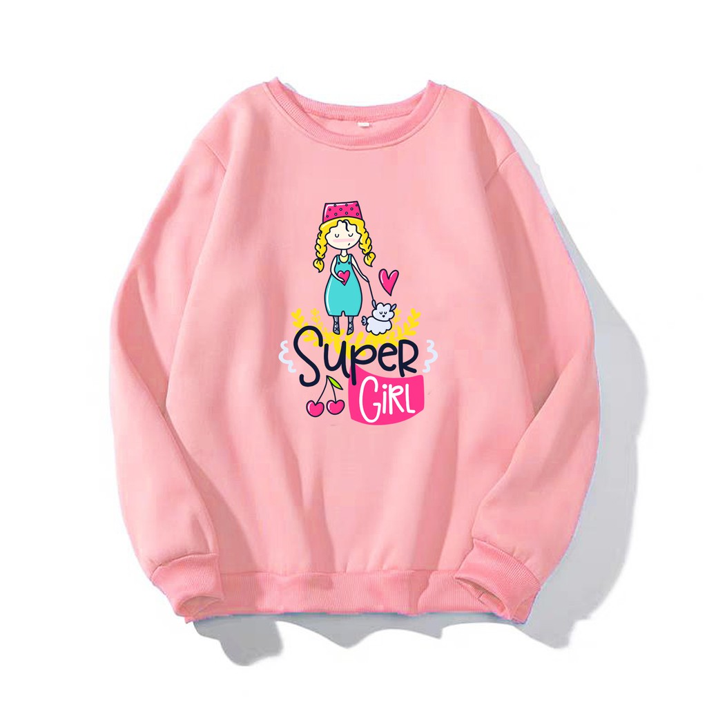 Áo Sweater nữ in hình Super Girl dễ thương, kiểu hoodie chui đầu William - DS101