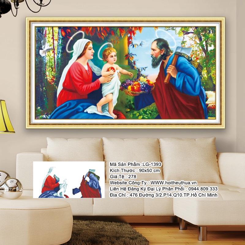 Tranh gắn đá gia đình chúa KT:90x50cm,tranh đính đá chưa gắn.