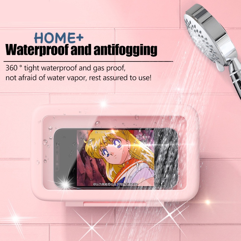 Giá Đỡ Điện Thoại Gắn Tường Không Cần Khoan Lỗ Xoay 360 Độ Chống Nước Cho Nhà Tắm