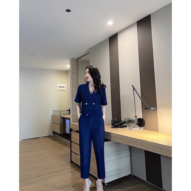Set Áo Quần Vest Cổng Sở Nữ NKN Croptop Cao Cấp V2BN Q6BN