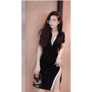 Đầm body sơ mi cổ trụ