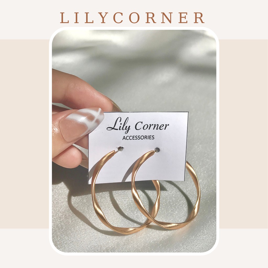 Bông tai khuyên tai xoắn dáng tròn to phong cách Âu Mỹ Lilycorner BT03