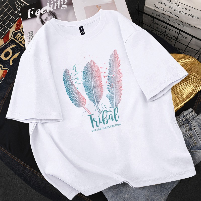 ÁO THUN, ÁO PHÔNG NỮ UNISEX TAY LỠ FORM RỘNG FREE SIZE HÌNH LÔNG VŨ LT0161