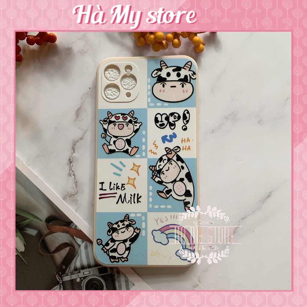 Ốp lưng điện thoại IP viền vuông in hình bò sữa siêu cute ( i like milk) cho ip6-ip12promax
