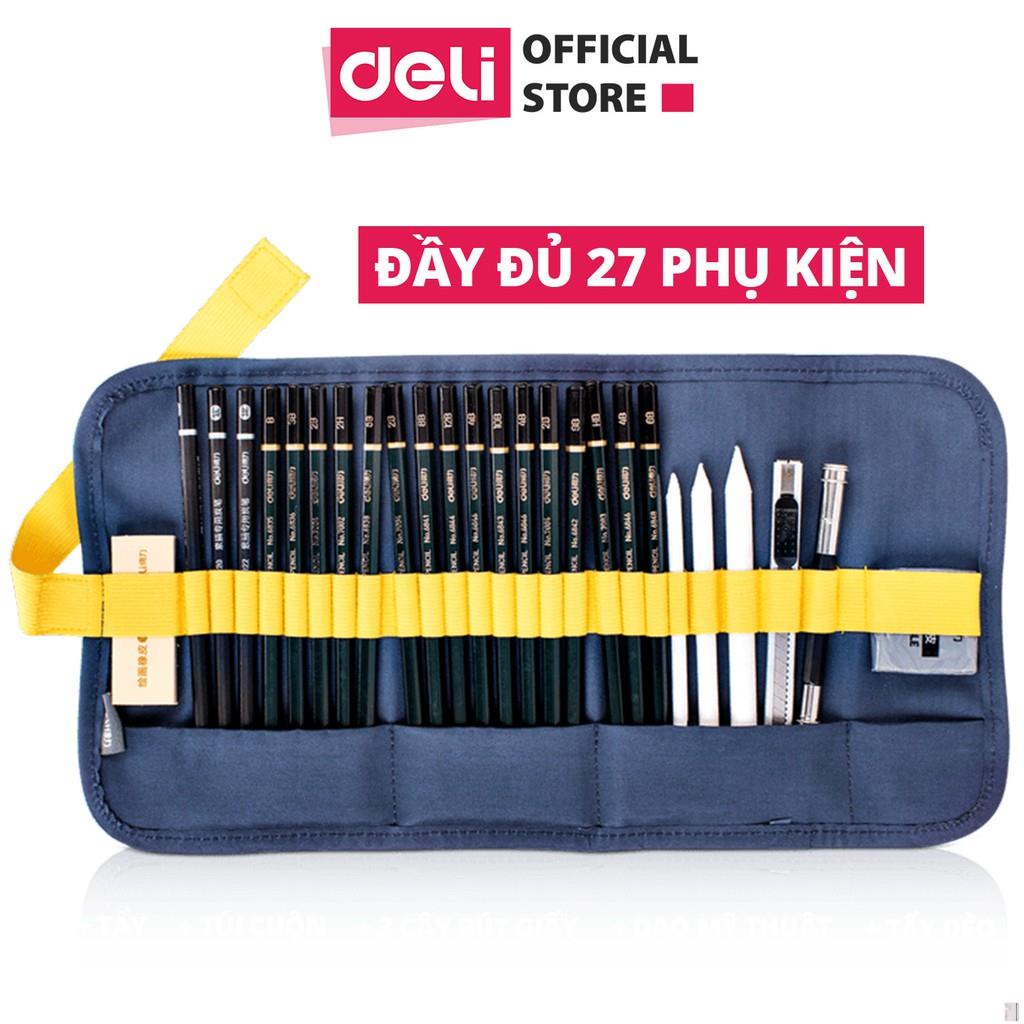 Bộ dụng cụ vẽ phác thảo 27 phụ kiện Deli - vẽ mỹ thuật - 1 bộ - 58125 - Deli