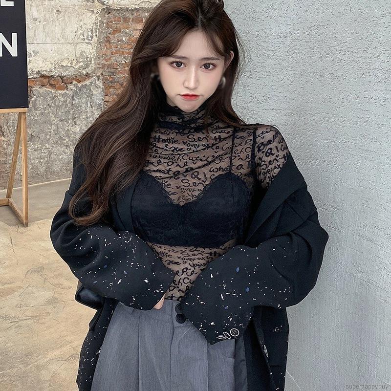 Áo Tay Dài Phối Ren Xuyên Thấu Thời Trang Mùa Thu Quyến Rũ Cho Nữ