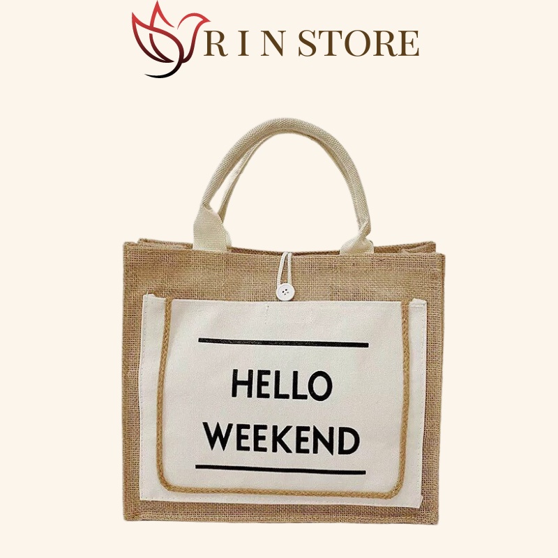 Túi Cói Đi Biển Cói Sang Chảnh, Có Lót và Khóa Kéo Bên Trong RIN