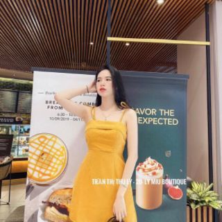 Đầm những 2 dây cột nơ vai