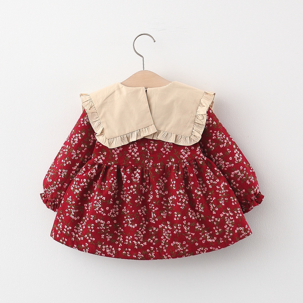 Đầm Thời Trang Mùa Thu 2023 Màu Trơn Đính Nơ In Hoa Dễ Thương Cho Bé Gái 9 Tháng-3 Tuổi