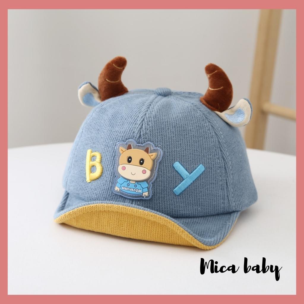 Mũ lưỡi trai mềm họa tiết sừng trâu chữ BY đáng yêu cho bé MH128 Mica Baby