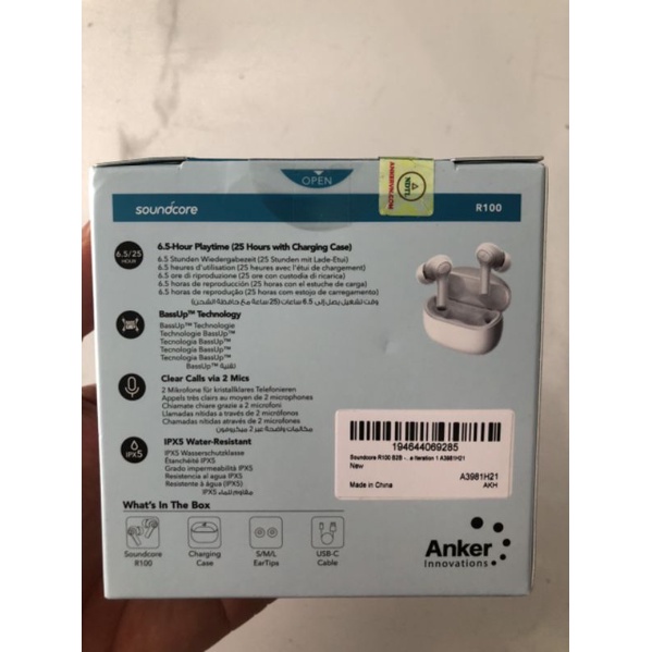 Tai nghe bluetooth SOUNDCORE  R100 True Wireless, 25 giờ nghe nhạc, chống nước IPX5, tích hợp 2 mic - A3981