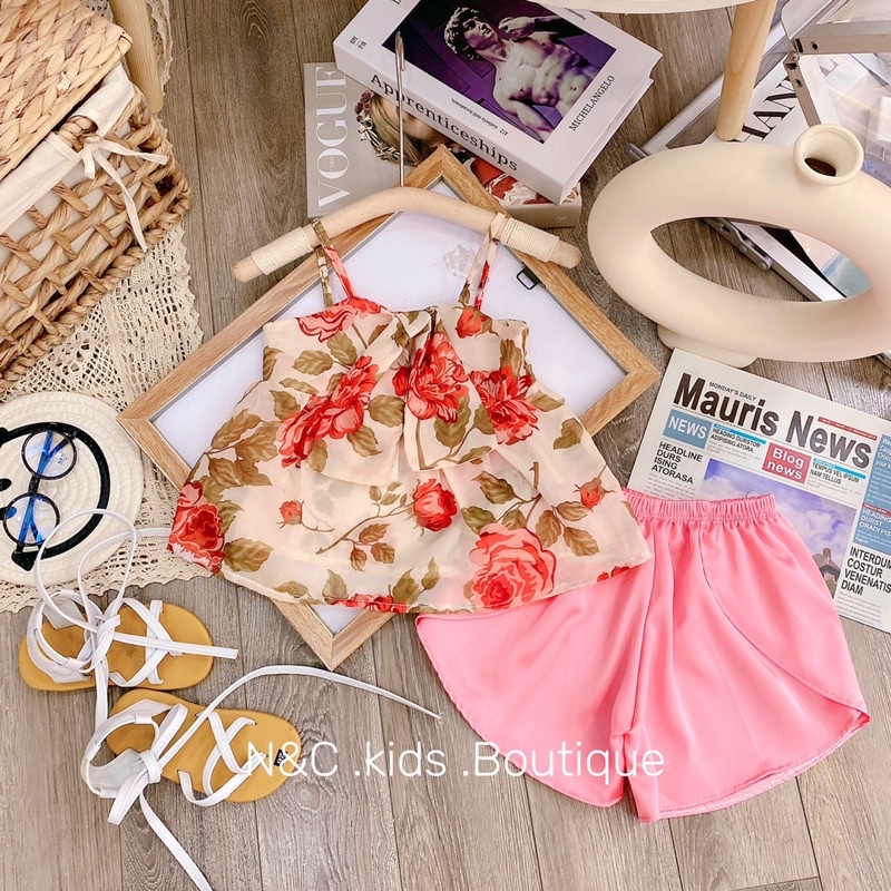 Set áo von tơ quần lụa cho bé gái