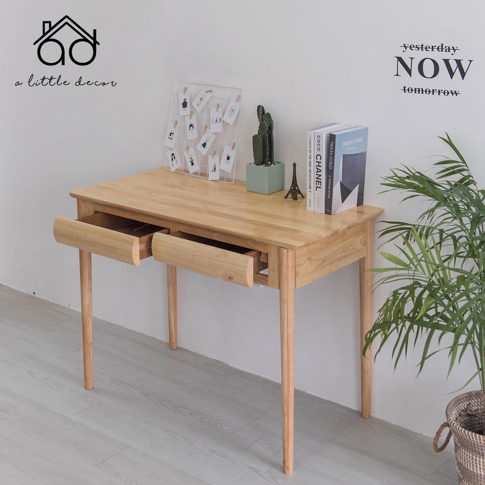 Bàn Làm Việc Gỗ Cao Cấp A Little Decor - Bàn Gỗ 2 Ngăn Kéo Mặt Ngăn Kéo Bo Cong - Bàn Gỗ Tự Nhiên 100% Giá Cực Tốt
