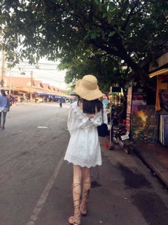 Váy xoè voan trắng, lưng đan dây(kèm ảnh thật)