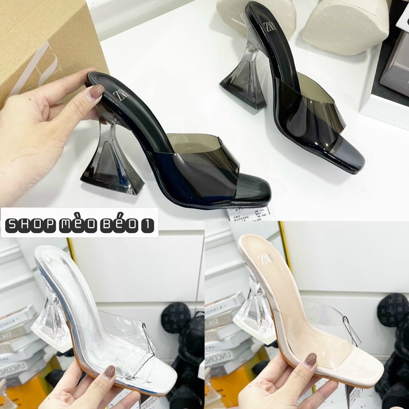 Guốc zara quai mica trong ngang xuất dư gót trụ loe fullbox