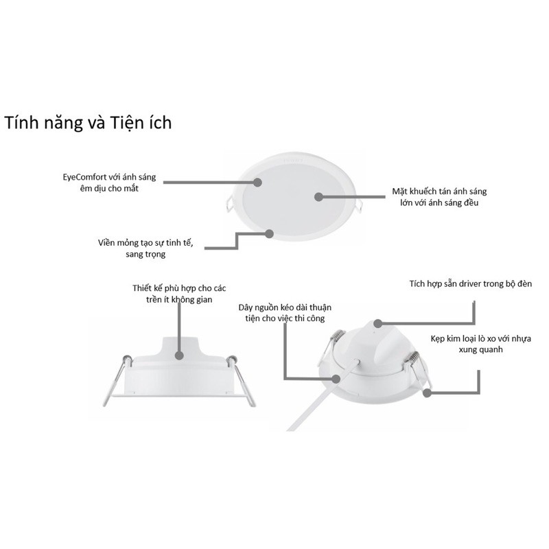 Đèn Led âm trần Philips, downlight TRÒN dòng MESON G3 (594xx)- 5w, 7w, 9w, 13w - Hàng chính hãng