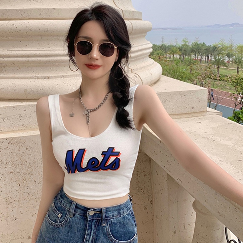 Áo ngắn sát nách in chữ kiểu Hàn Quốc thời trang mùa hè cho nữ