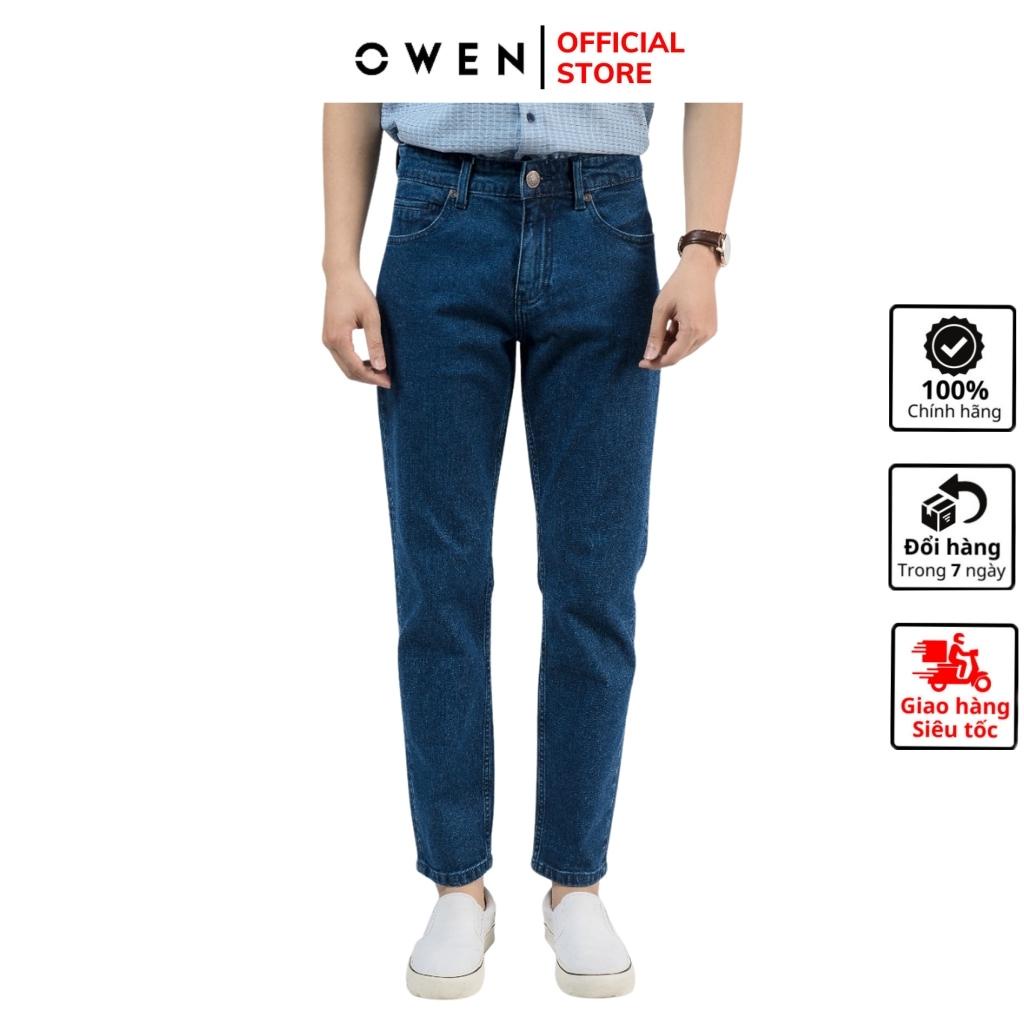 Quần jean nam hàng hiệu Owen QJRL220282 dáng regular fit ống đứng màu xanh đen vải bò denim cotton cao cấp bền đàn hồi