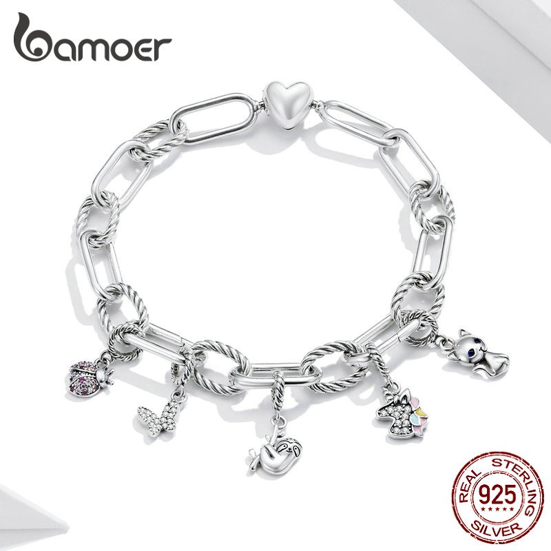 Vòng tay BAMOER SCB202 bạc 925 trang trí họa tiết trái tim cho nữ