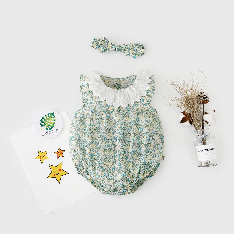 Áo liền quần và băng đô in hoa xinh xắn dễ thương cho bé gái