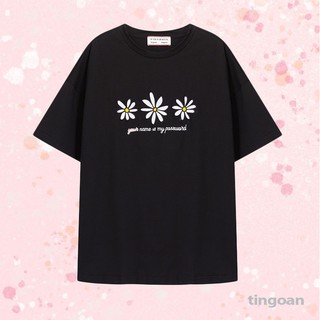 Áo phông thêu hoa cúc tingoan đen DAISY TSHIRT/BL