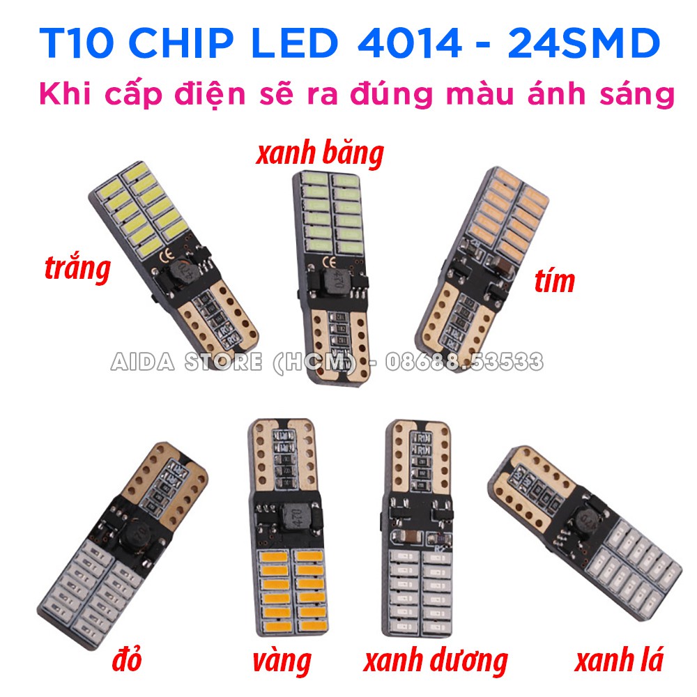 Cặp (02 bóng) đèn LED demi, xi nhan T10 4014 24smd điện DC 12-24v