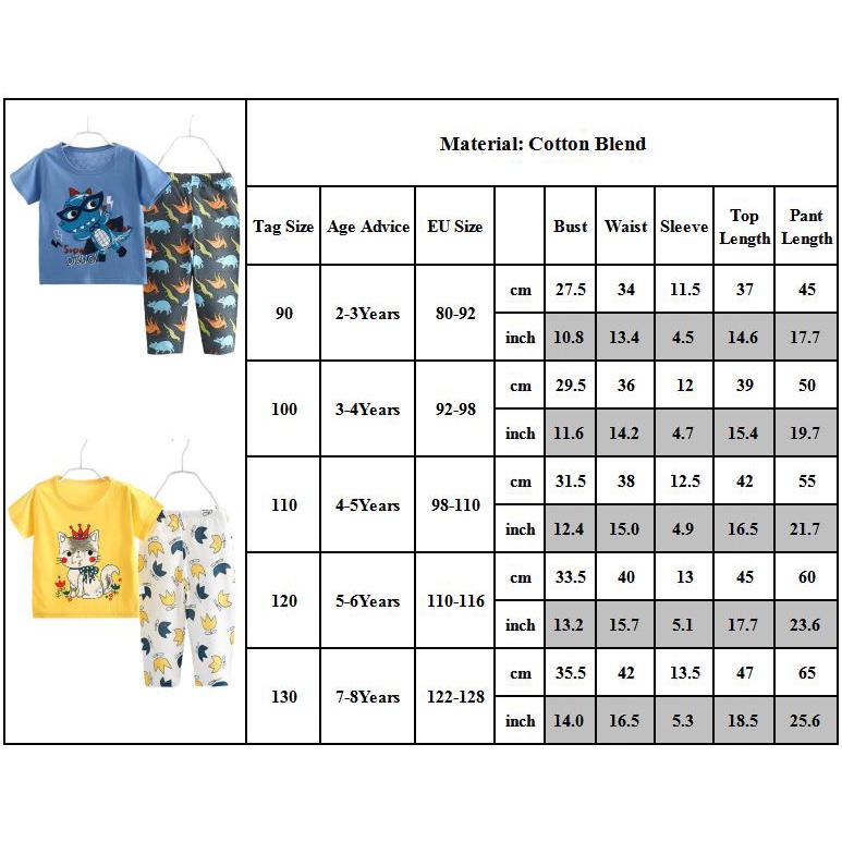 Bộ đồ ngủ tay ngắn cổ tròn chất liệu cotton mềm in họa tiết hoạt hình thời trang mùa hè cho bé