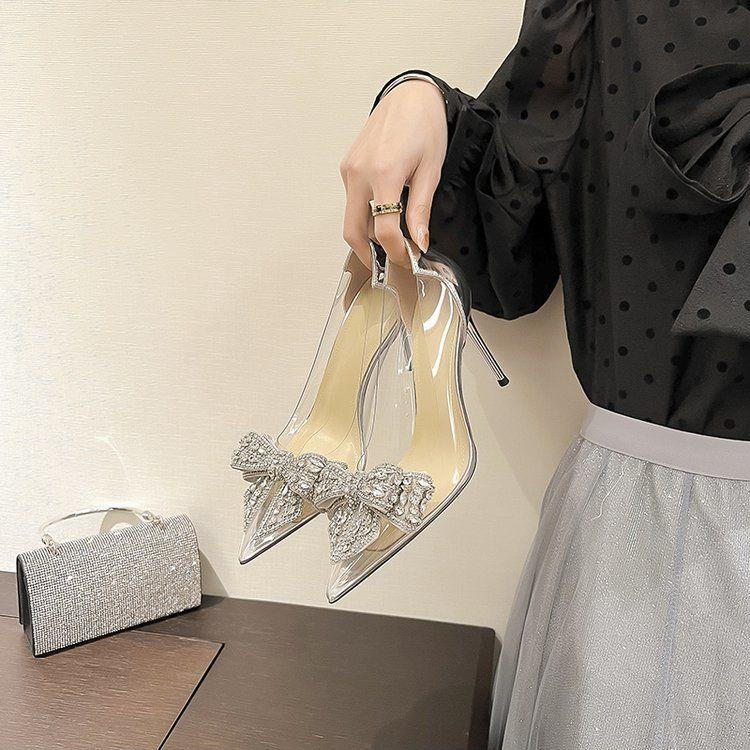 Giày Cao Gót Mũi Nhọn Đính Nơ Thời Trang Pháp Mới Cho Nữ