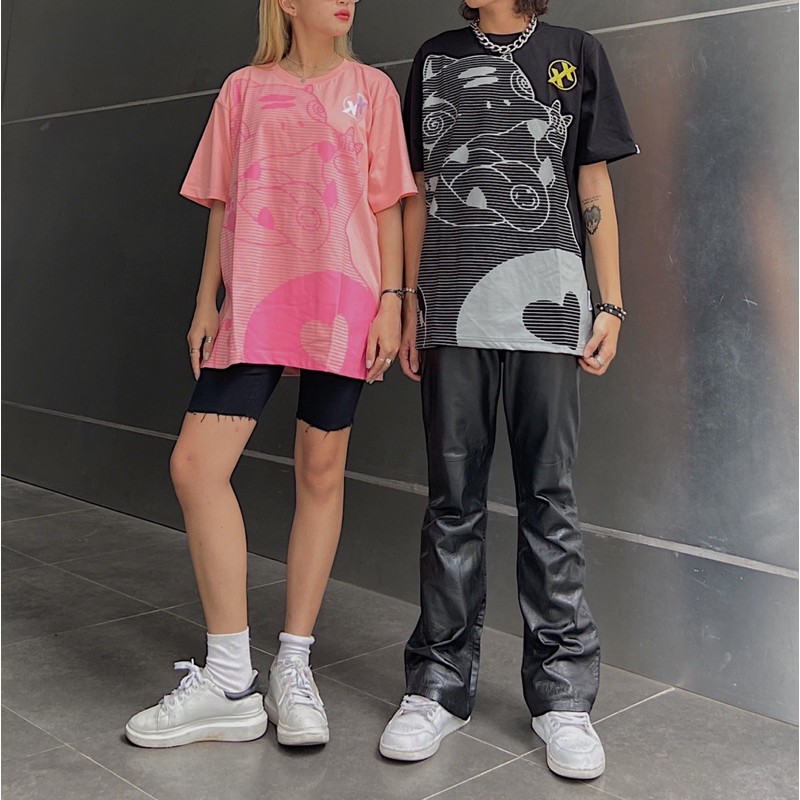 Áo thun nam nữ cotton thoáng mát khủng long RAWR thêu logo Shadow Tee - XXME - Hồng/ Đen