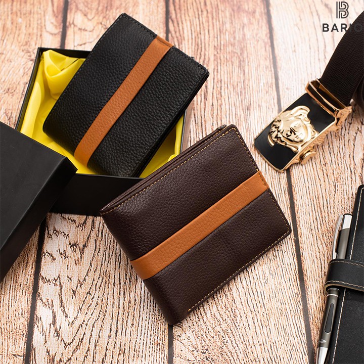 Ví da nam bóp da nam da bò miu hạt nhỏ thật phối màu cao cấp