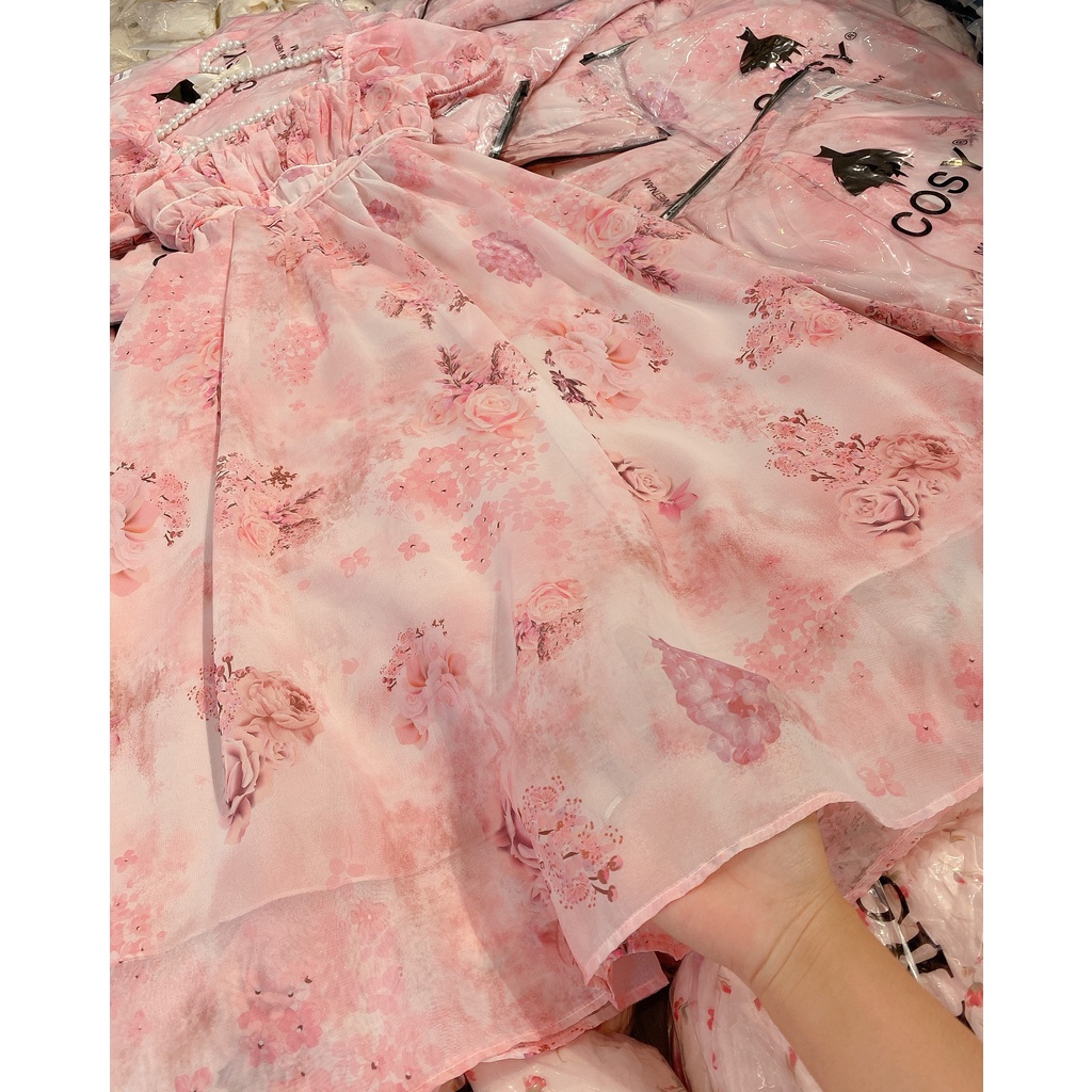 Đầm xòe hoa cổ vuông tạo kiểu bồng xếp ngực Ellis dress DD06