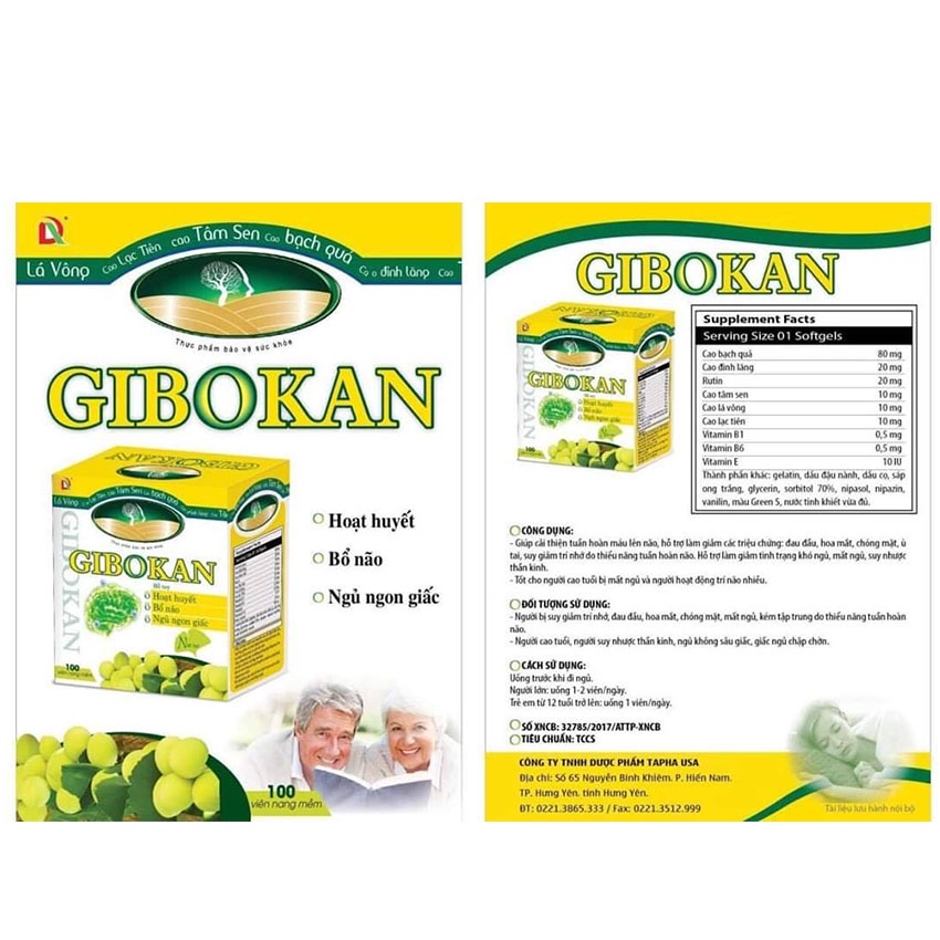 GIBOKAN giúp giảm các triệu chứng của thiểu năng tuần hoàn não hộp 60 viên , Gia Hân