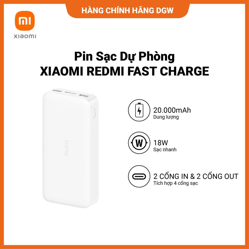 Hàng chính hãng Digiworld | Pin Sạc Dự Phòng XIAOMI REDMI FAST CHARGE | Tốc độ sạc cực nhanh | 20000MAH | 18W