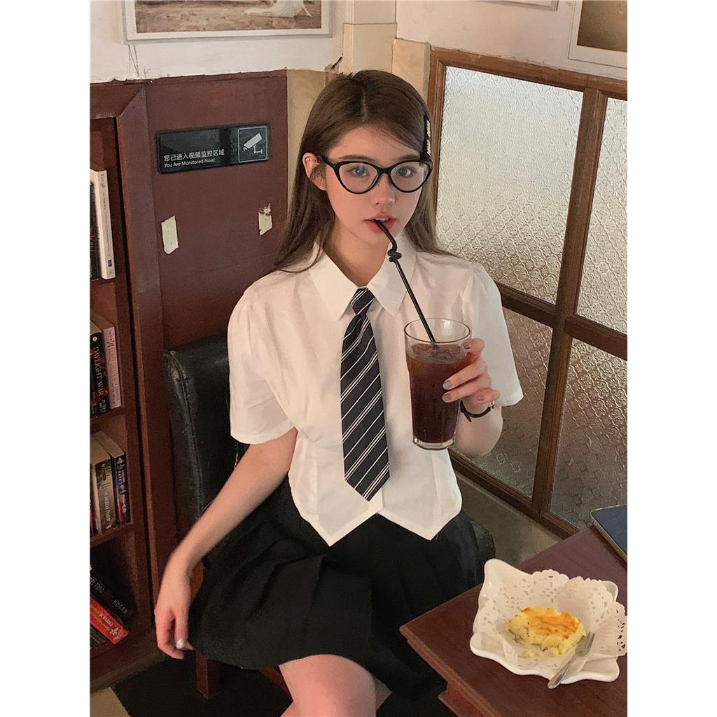 Áo Sơ Mi Ngắn Tay Thắt Cà Vạt Phong Cách Preppy 63374