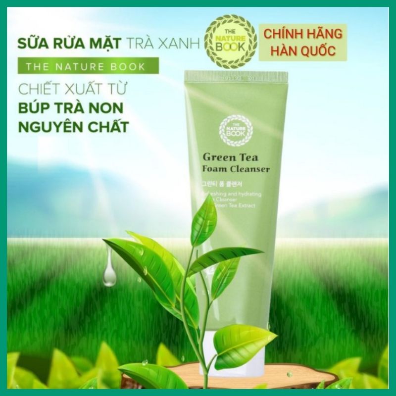 Sữa rửa mặt trà xanh The Nature Book, Sữa rửa mặt sạch sâu cho da dầu, da mụn, da nhạy cảm chính hãng Hàn Quốc 150g