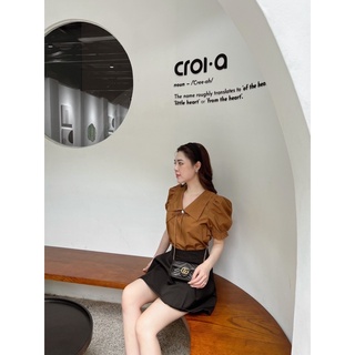 Áo nâu cổ nơ nhỏ