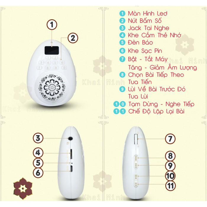 Máy niệm phật mini TDH992 đeo cổ , nghe thẻ nhớ, nhạc kinh phật, nhỏ gọn - Bảo hành 6 tháng