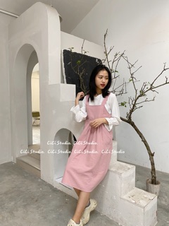 Set váy yếm kèm sơmi - chất thô