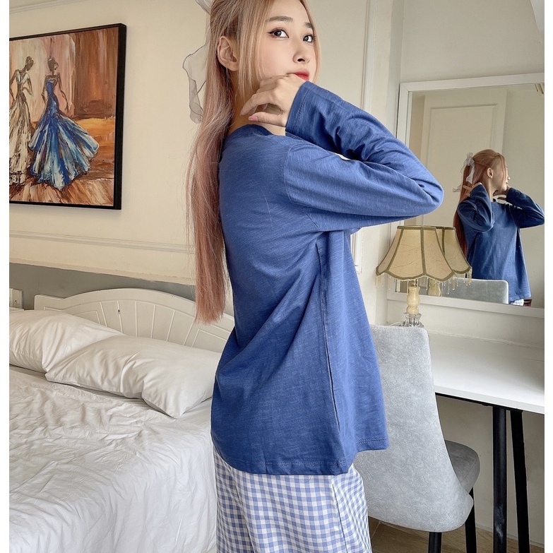 Bộ mặc nhà áo tay dài xược , quần dài kate cotton , Set mặc nhà nữ tay dài xược  ANHSTORE , phong cách Hàn Quốc