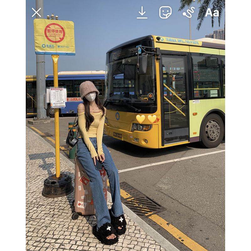 COZOK Áo Thun Tay Dài Lệch Vai Quyến Rũ Dễ Phối Đồ Hợp Thời Trang