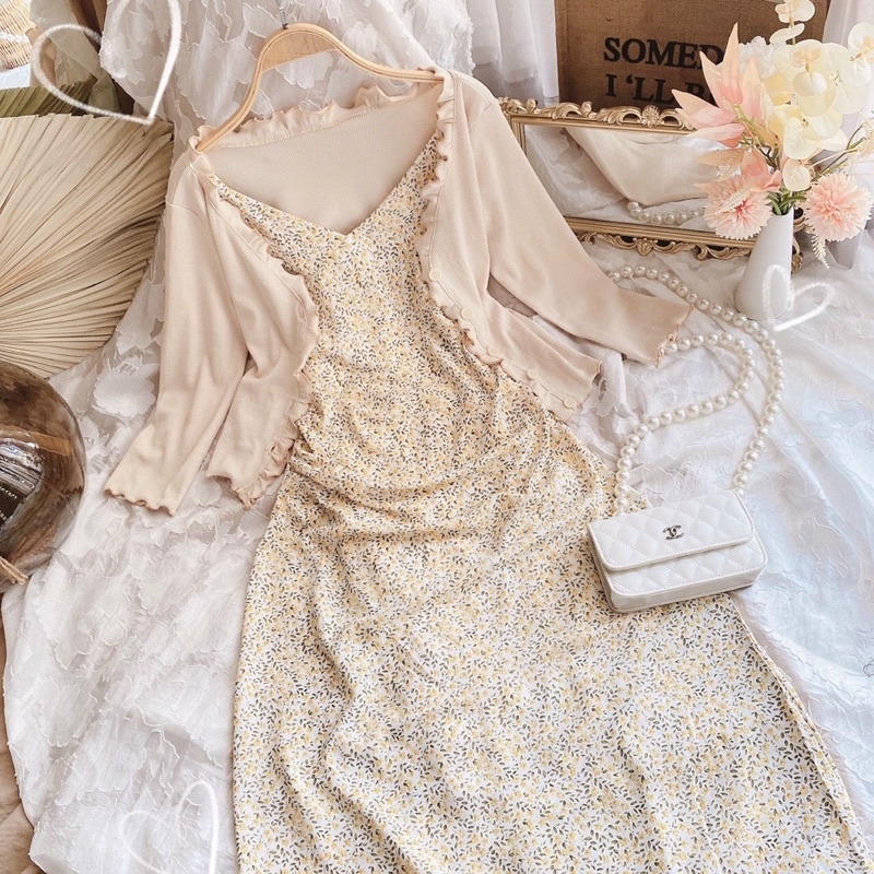 Váy Hoa nhí 2 dây kèm Cardigan CÓ NHIỀU MÀU TAMIEclothing | BigBuy360 - bigbuy360.vn